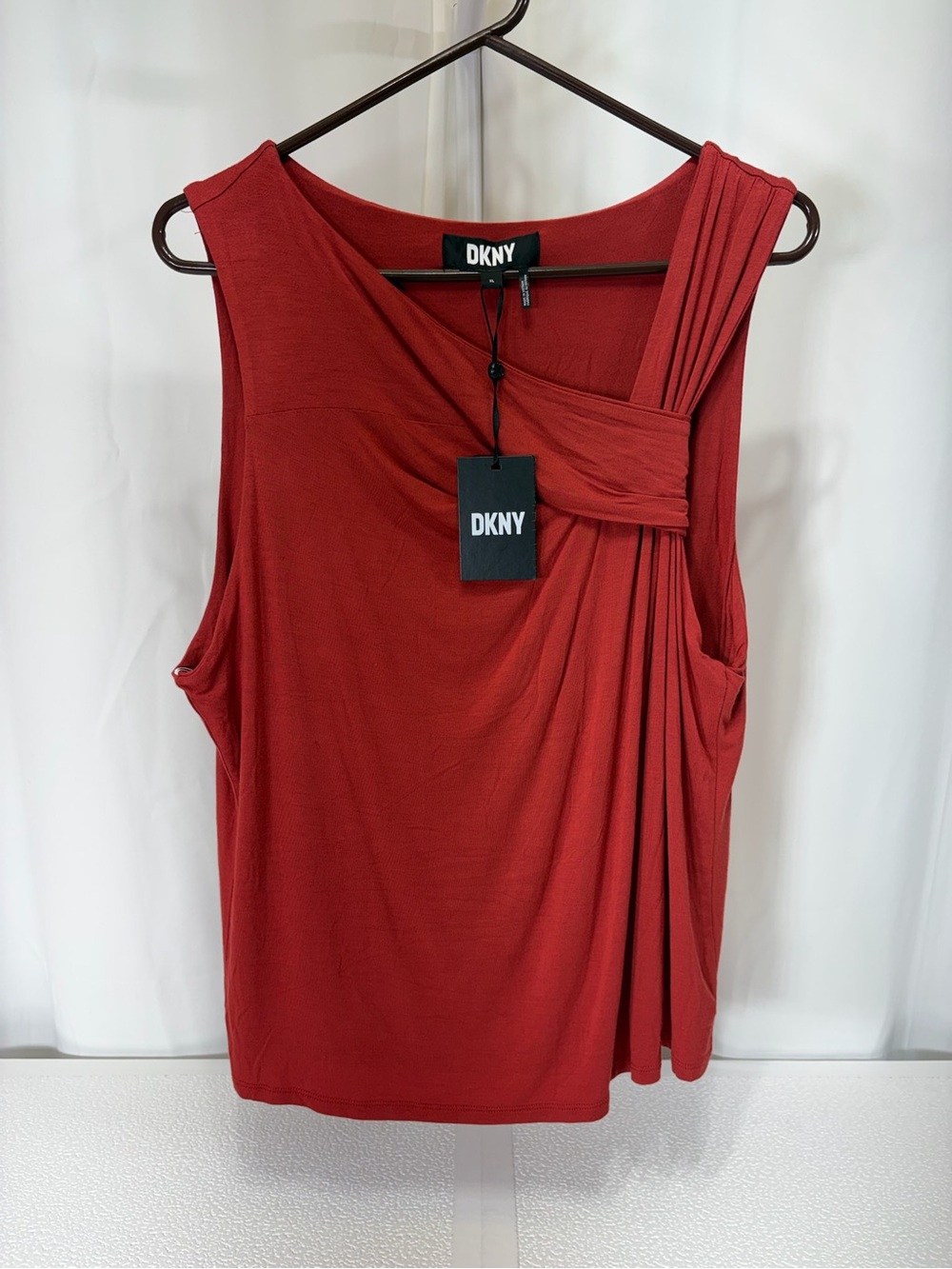 DKNY Red Sleeveless Draped Knit Tank 4157